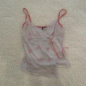 Wet Seal White and Pink V-neck Camisole